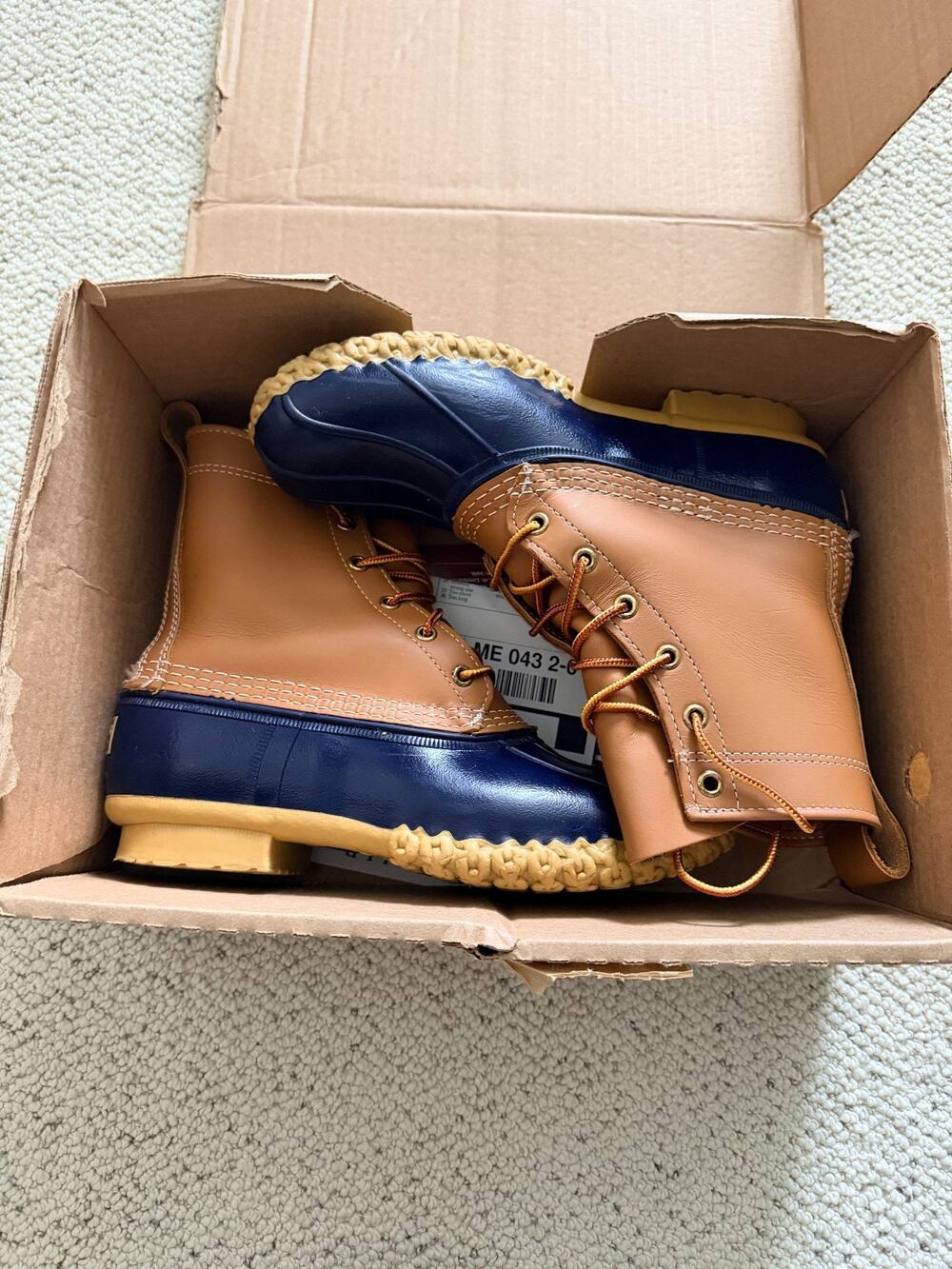 LL Bean Womens Bean Boots 8 Inch Duck Boots Tan Navy Size 9 Medium 212880